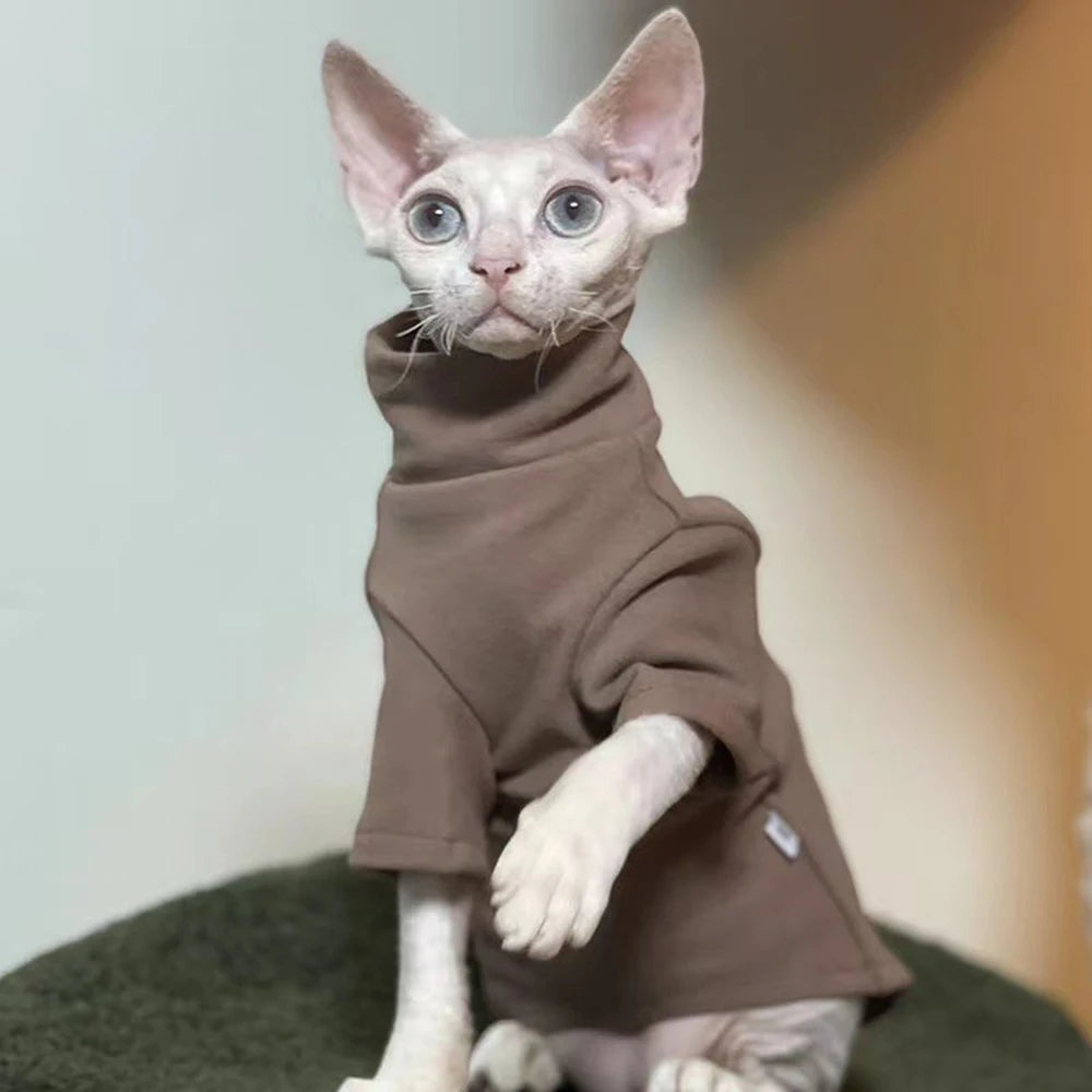 Fashion Sphynx Turtleneck Warm Fleece Pet Pullovers Autumn Winter Cat Sweater for Cats Solid Colors Kitten Clothing Outfits