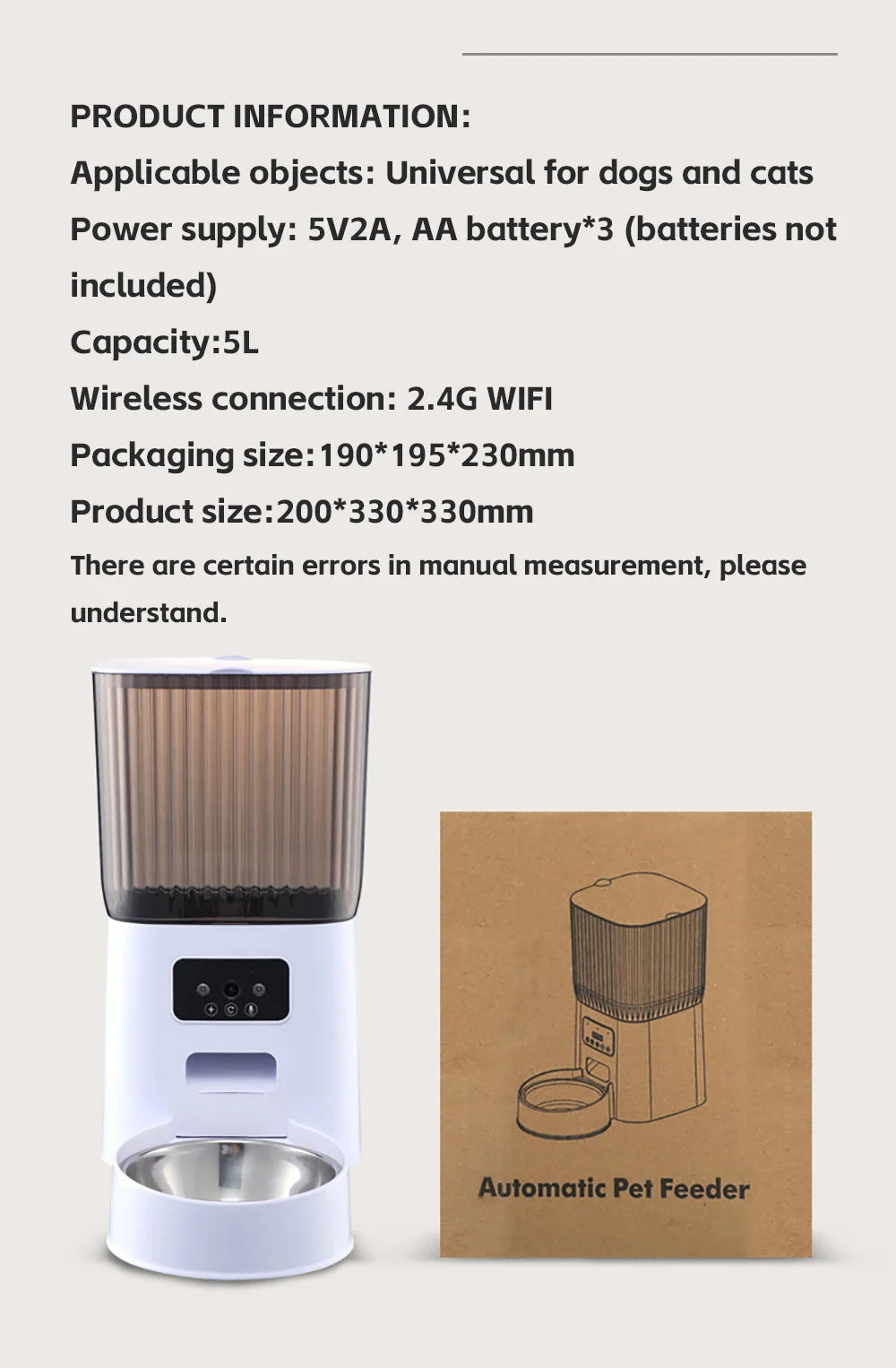 5L Smart WiFi Pet Feeder with Camera – App-Controlled Automatic Food Dispenser for Cats & Dogs