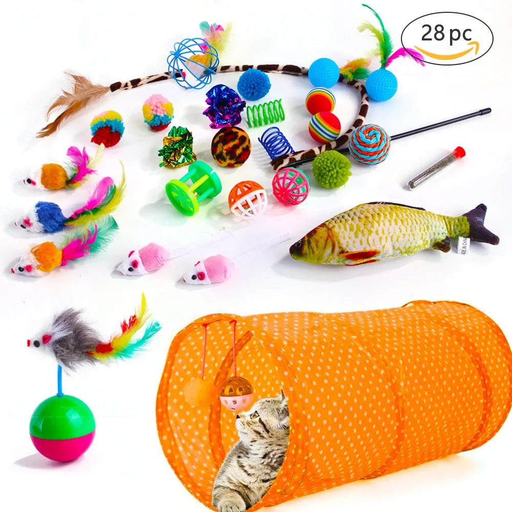 Foldable Cat Play Tunnel Tent - Interactive Toy with Balls & Mouse