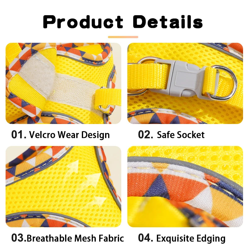Reflective Padded Pet Harness & Retractable Lead Set — Tangle-Free for Small Dogs & Cats