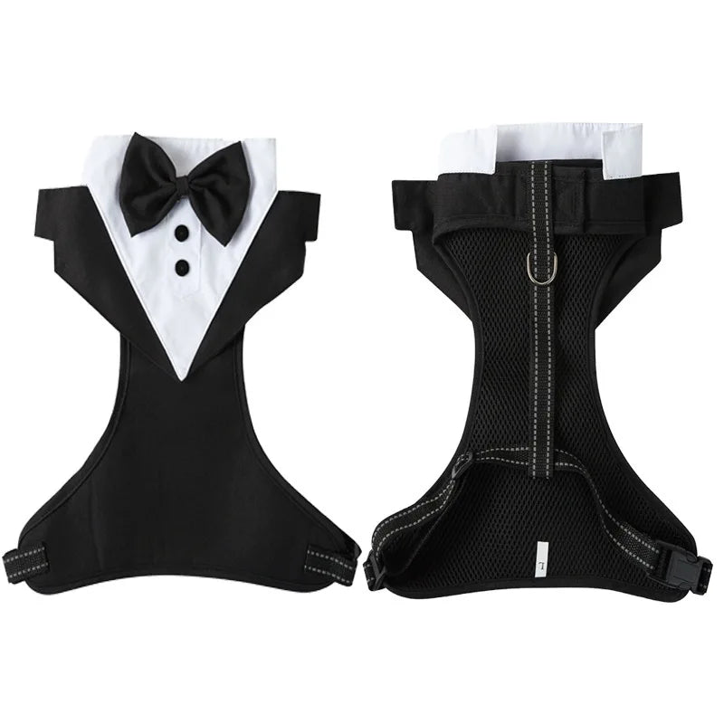 Tuxedo Dog Harness Vest with Bow Tie & D-Ring