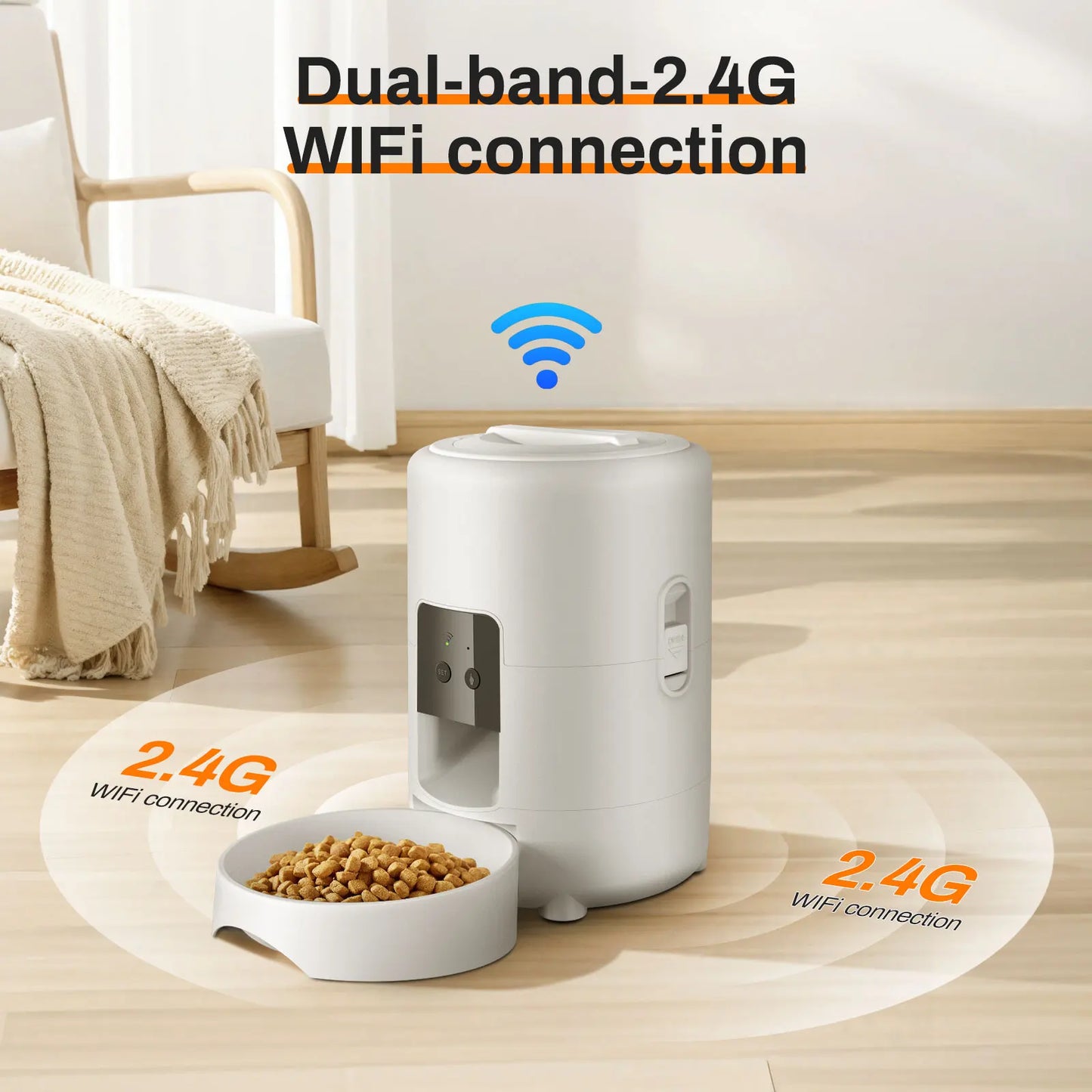Tuya APP controls the cat feeder,only supports 2.4G network, can only be powered by USB, has no screen display smart pet feeder