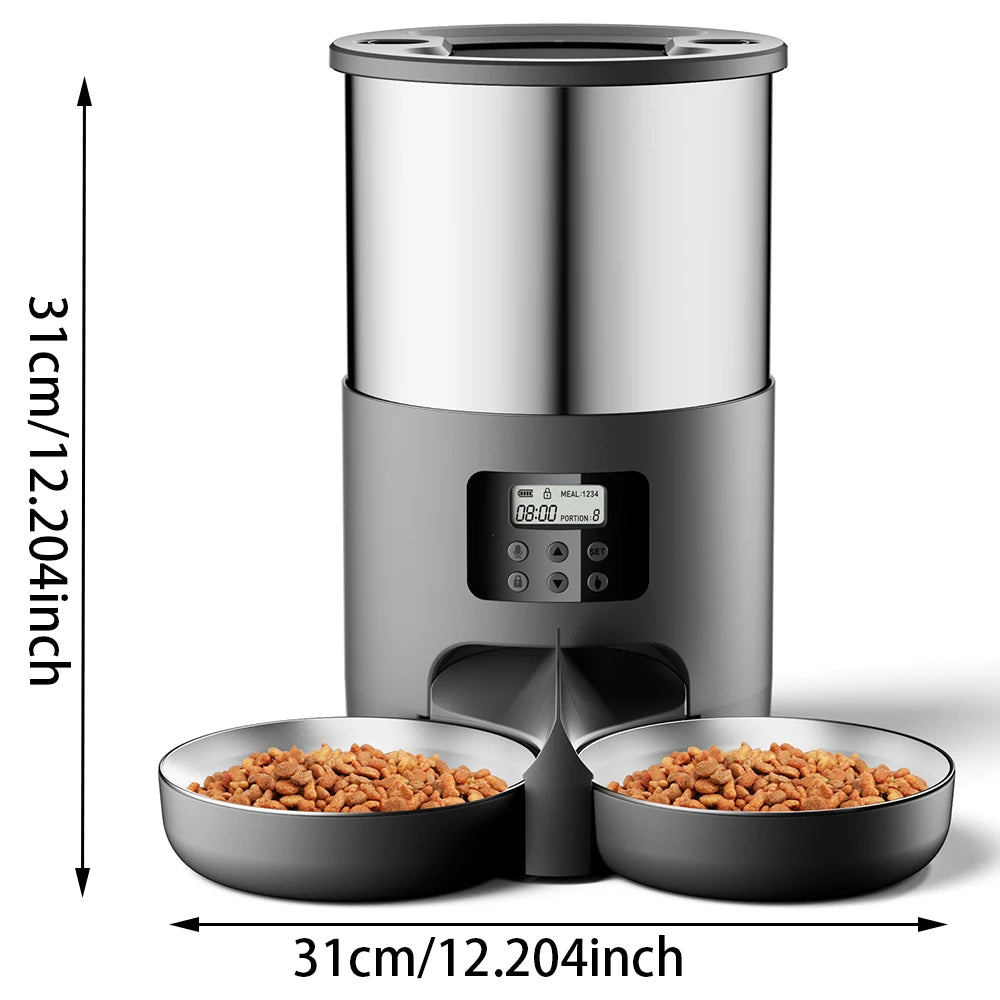 Distributeur automatique de croquettes 4L – Mangeoire en acier inoxydable avec contrôle par application WiFi ou bouton