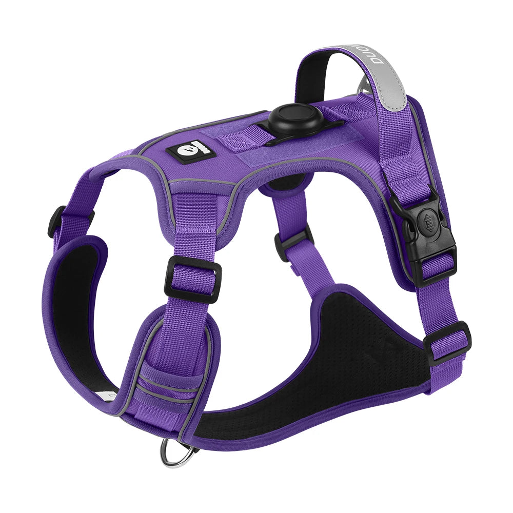 No-Pull Dog Harness with AirTag Holder, Handle & Front Clip — Reflective Padded Vest for Walking & Training