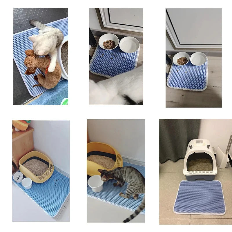 Tapis de litière pour chat avec cadeau - Tapis de litière pour animaux de compagnie double couche étanche