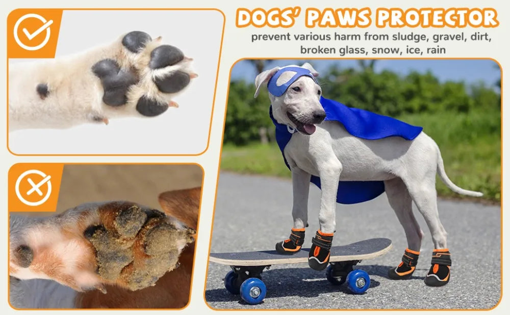 Reflective Dog Boots & Paw Protectors with Hard Toe Cap | Set of 4