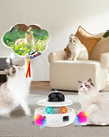 Quiet Electric Rolling Ball Cat Toy with LED Light & Feather