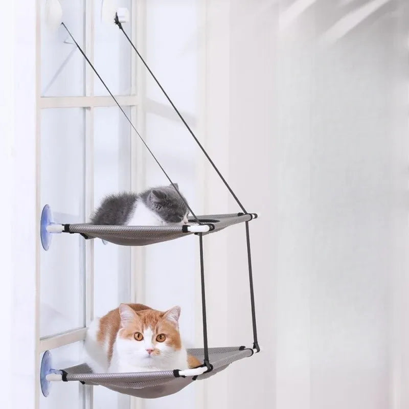 Double-Decker Window Cat Hammock – Suction Cup Bunk Bed for Cats