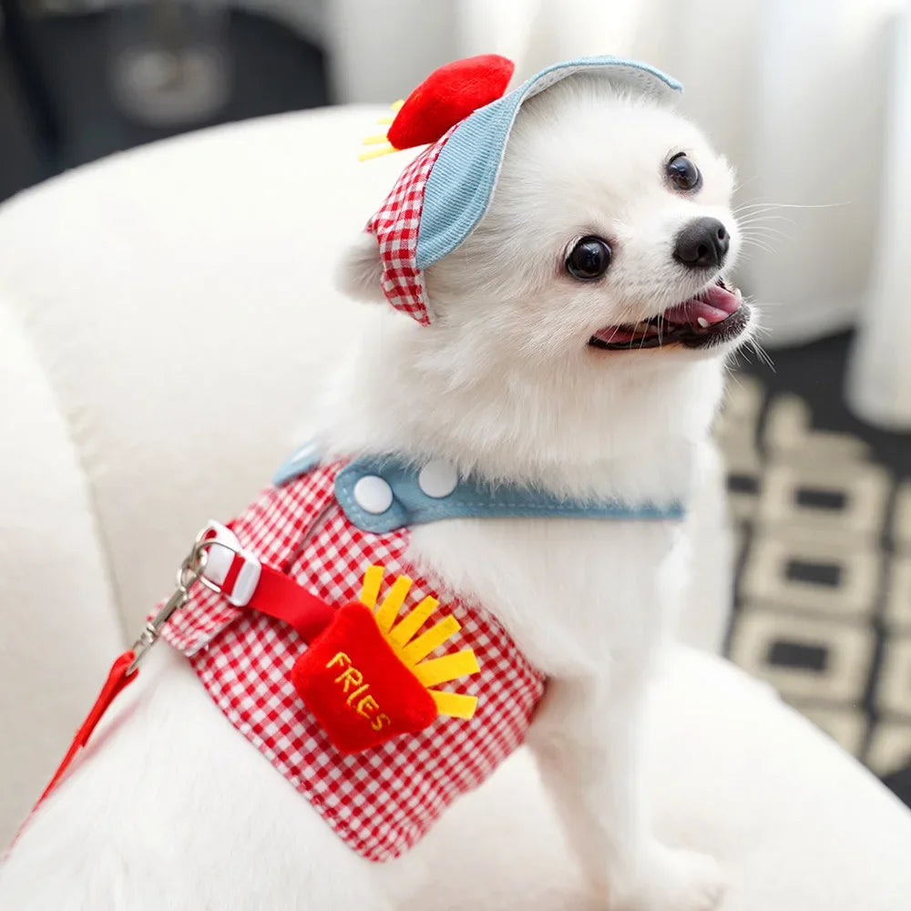3-Piece Dog Harness, Leash & Sun Hat Set – Novelty Character Designs