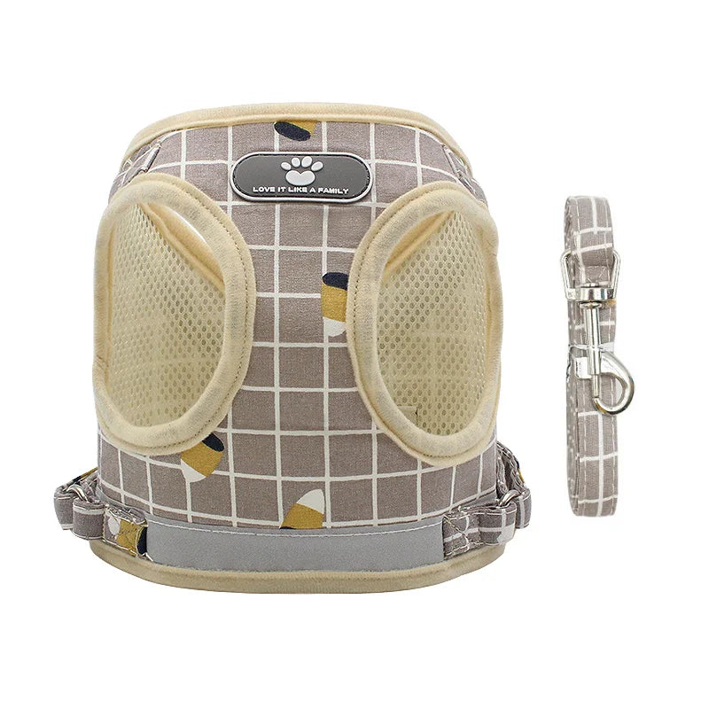 Adjustable Mesh & Plaid Cat Harness and Leash Set