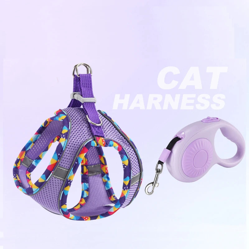 Reflective Padded Pet Harness & Retractable Lead Set — Tangle-Free for Small Dogs & Cats