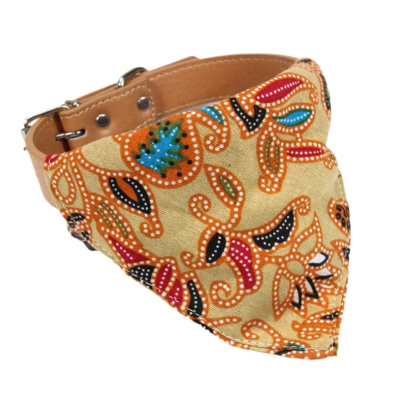 Printed PU Dog Collar with Bow Tie & Bandana Set — XS to L+