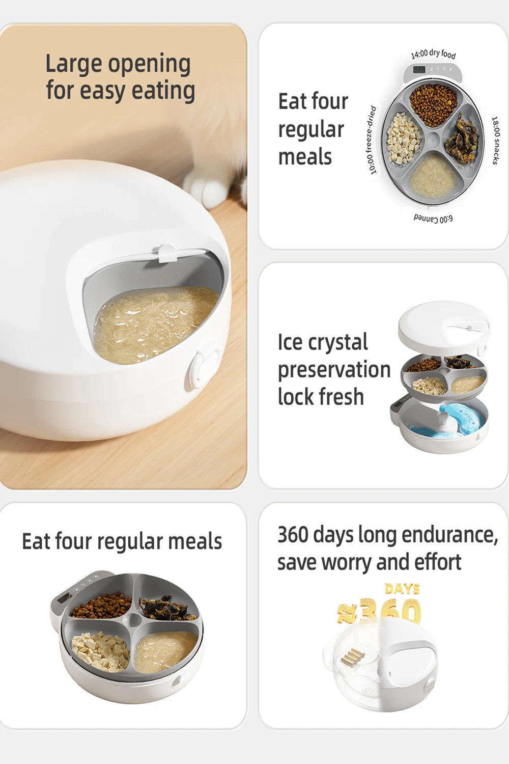 Automatic Four-Meal Pet Feeder for Wet & Dry Food