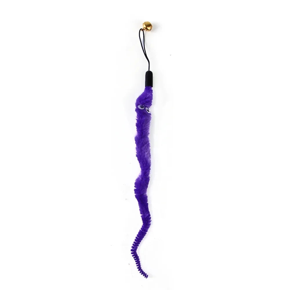 Feather Wand Cat Toy with Bell & Worm String - Interactive Teaser Set