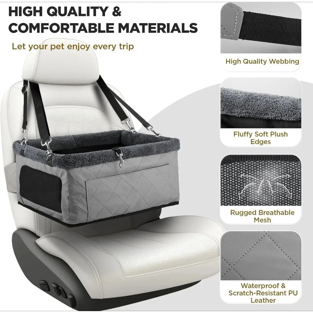 Leather Metal Frame Dog & Cat Car Booster Seat with Safety Belt