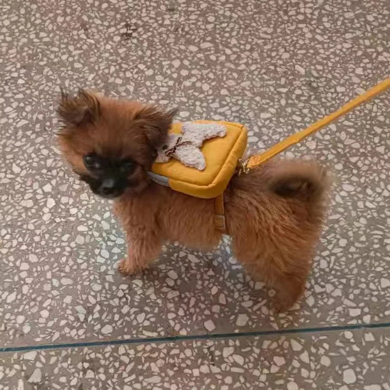 Cartoon Print Cat & Dog Harness with Leash Set and Snack Bag