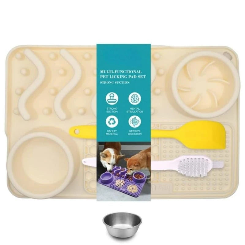 Slow Feeder Mat with Aluminium Bowl — Non-Toxic Silicone Anxiety & Boredom Relief for Dogs & Cats