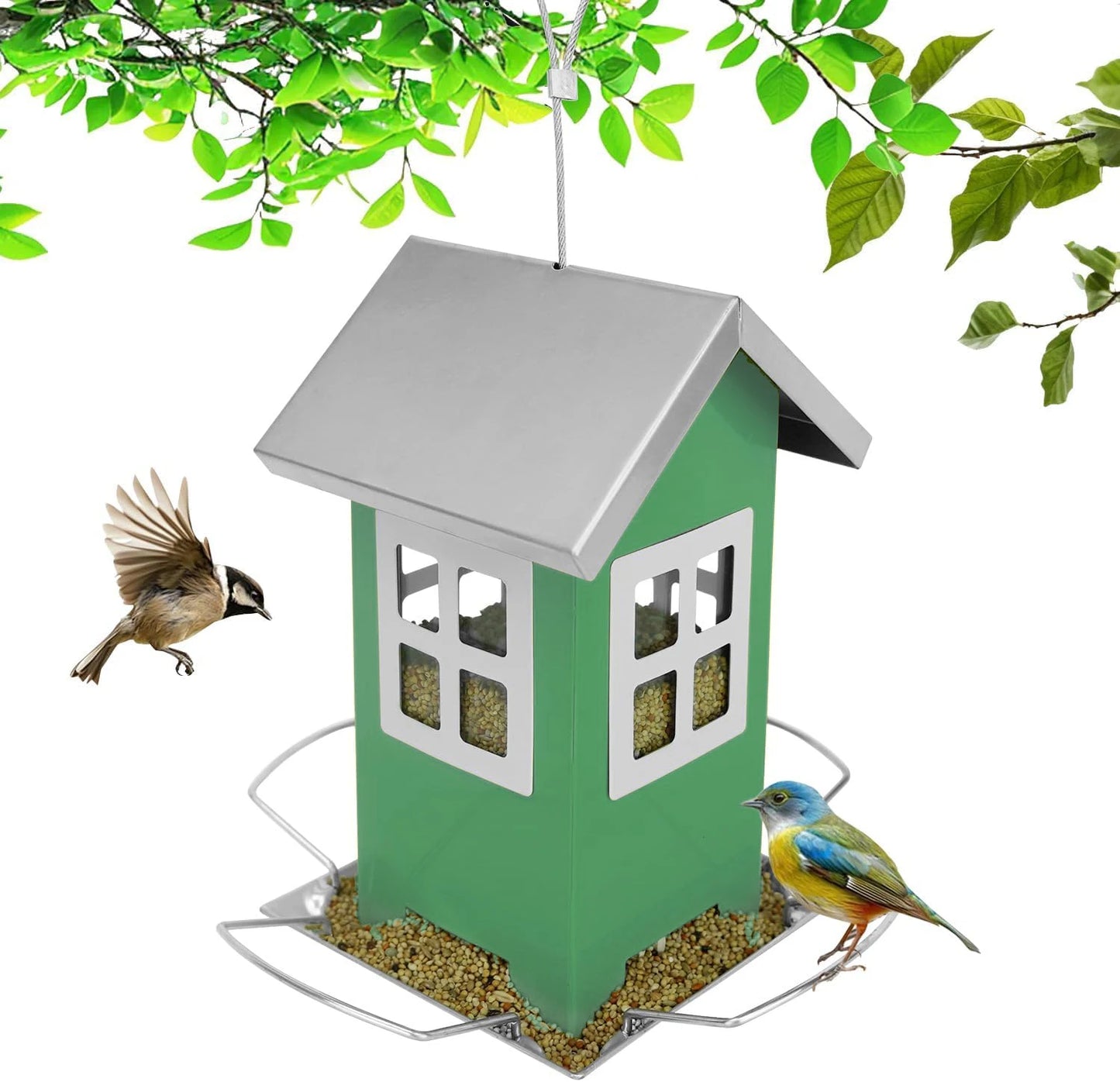 Outdoor Garden Bird Feeder House — Hanging & Suction Mount for Birds & Squirrels