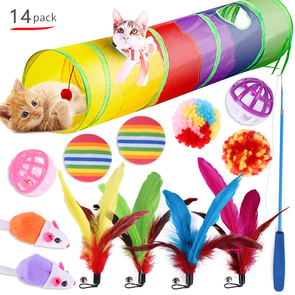 Foldable Cat Play Tunnel with Toys - Interactive Tent for Kittens