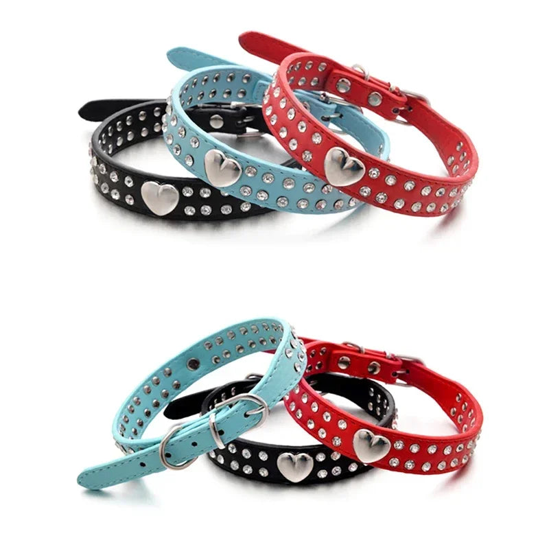 Rhinestone Heart Pet Collar