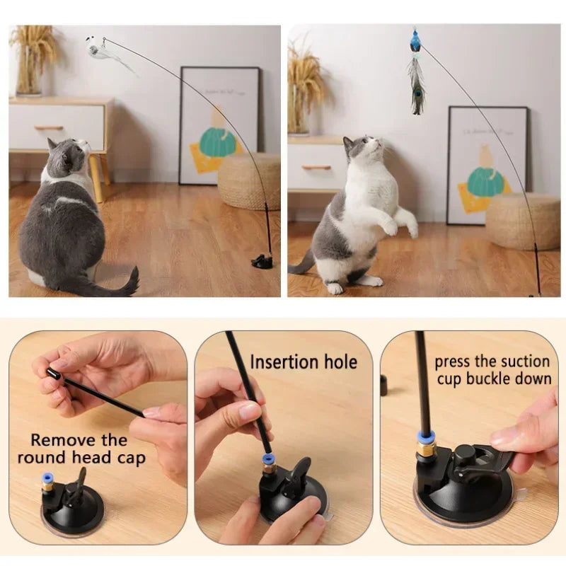 Interactive Feather Wand Cat Toy with Bell