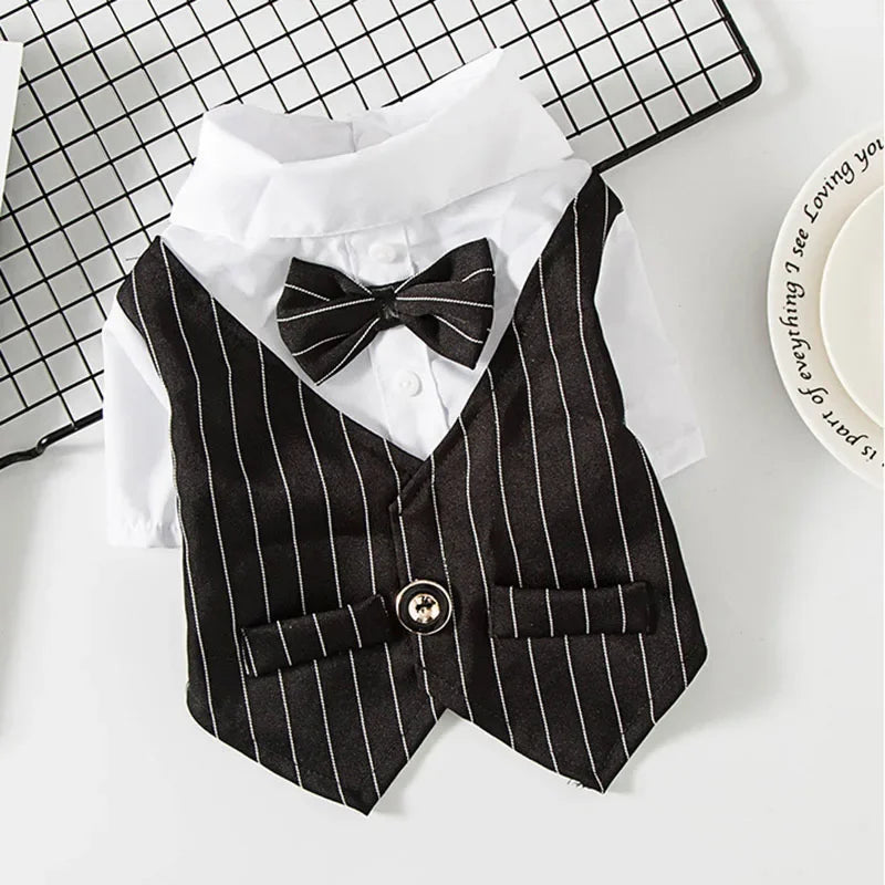 Striped Tuxedo Jacket with Bow for Small Dogs & Cats