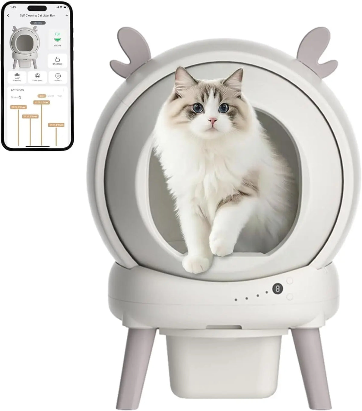 65L Self-Cleaning Cat Litter Box | 9 Safety Sensors | Triple Odour Control | App & UK Plug