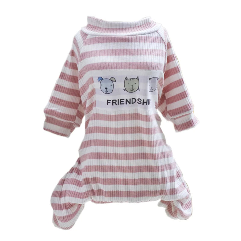 Stripe Print Cotton Pyjama Jumpsuit for Cats & Small Dogs