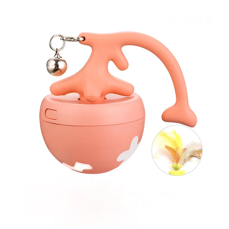 USB Electric Fish Bone Rolling Ball Cat Toy with Replaceable Feathers