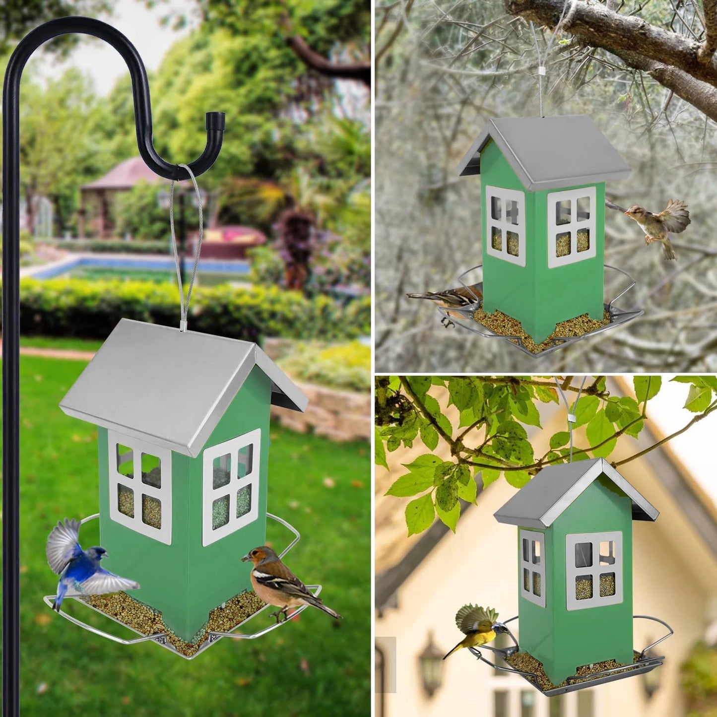 Outdoor Garden Bird Feeder House — Hanging & Suction Mount for Birds & Squirrels