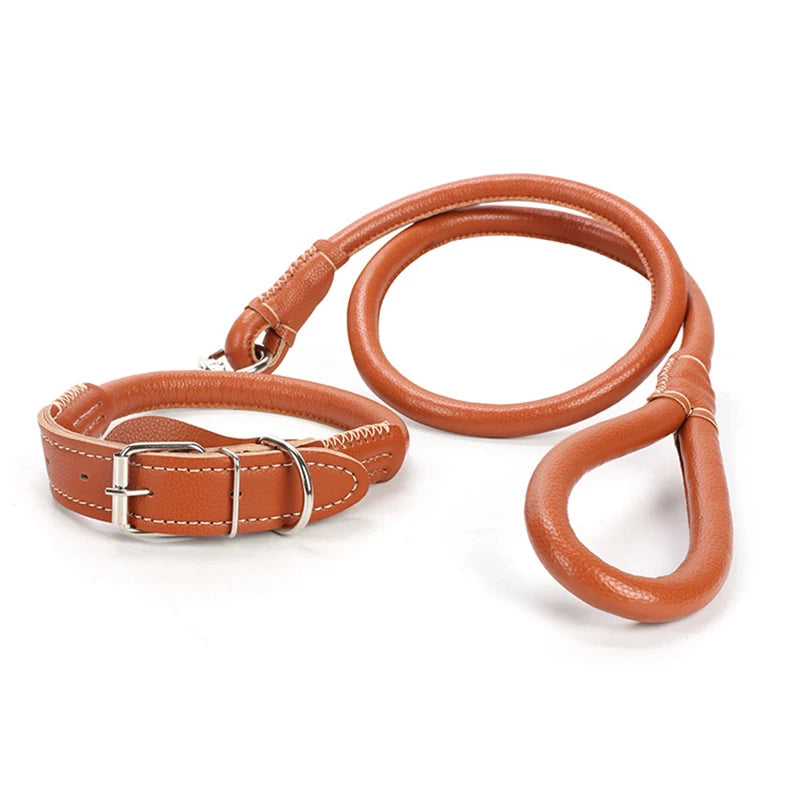 Leather Big Dog Collar and Leash Sets for Medium Large Dogs Doberman Golden Retriever Super Strong Pet Leashes Outdoor Product