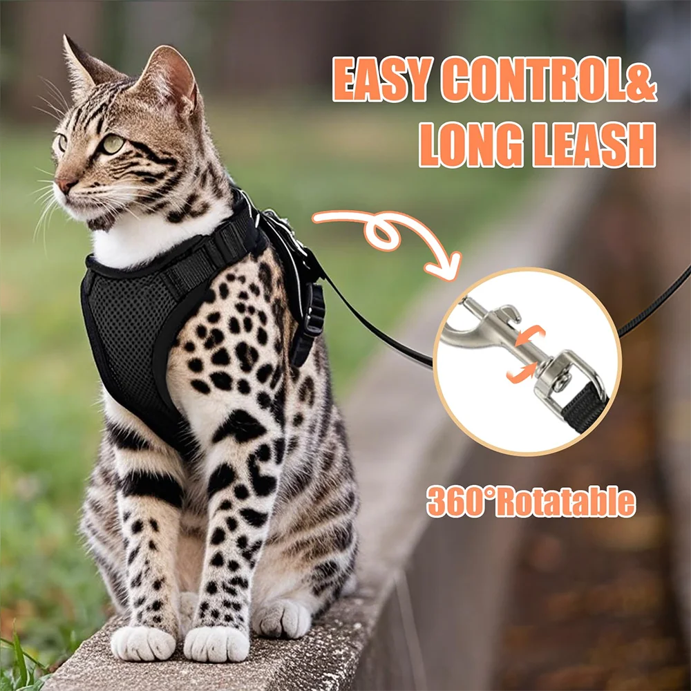 Escape-Proof Cat Harness & Lead Set — Adjustable Reflective Mesh Vest for Cats & Small Dogs