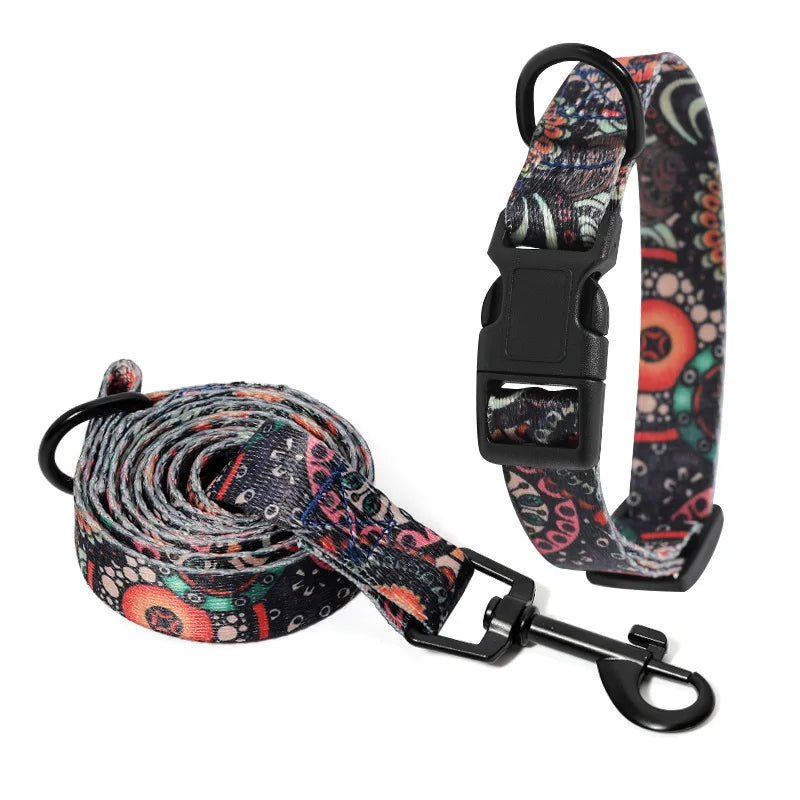 Bohemian Style Dog Collar & Leash Set – Adjustable for Small, Medium & Large Dogs
