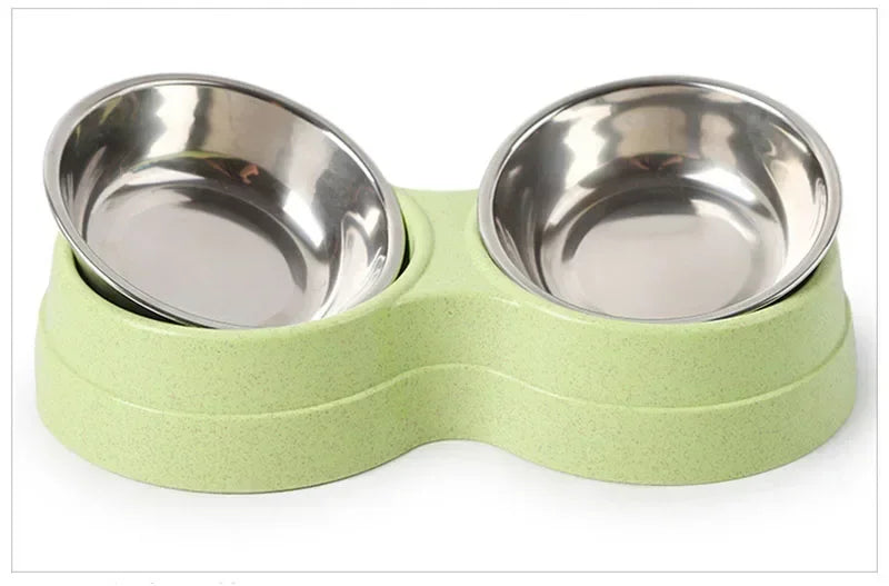 Double Stainless Steel Pet Bowl with Raised Stand – For Dogs & Cats