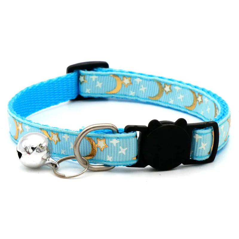 Reflective Moon and Star Safety Cat Collar with Breakaway Buckle