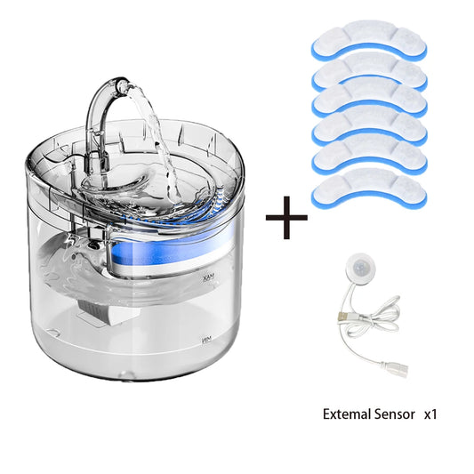 Fontaine à eau pour animaux de compagnie de 2 L avec capteur de mouvement et filtre à charbon actif — Alimentée par USB