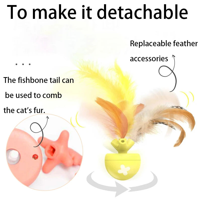 USB Electric Fish Bone Rolling Ball Cat Toy with Replaceable Feathers