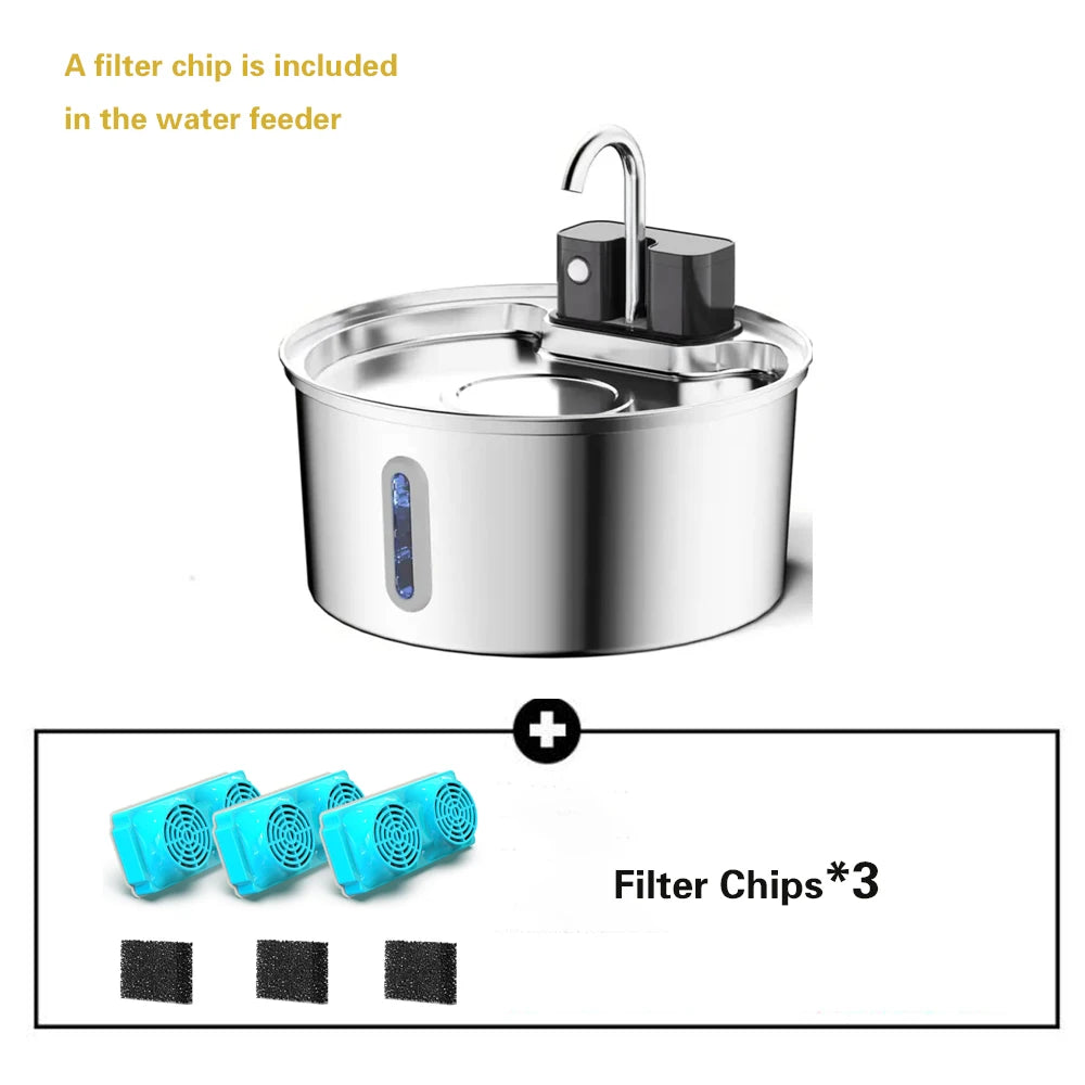 3.2L Wireless Stainless Steel Cat Water Fountain With 4000mAh Battery & Sensor Automatic Filtration Pet Water Drinker Dispenser