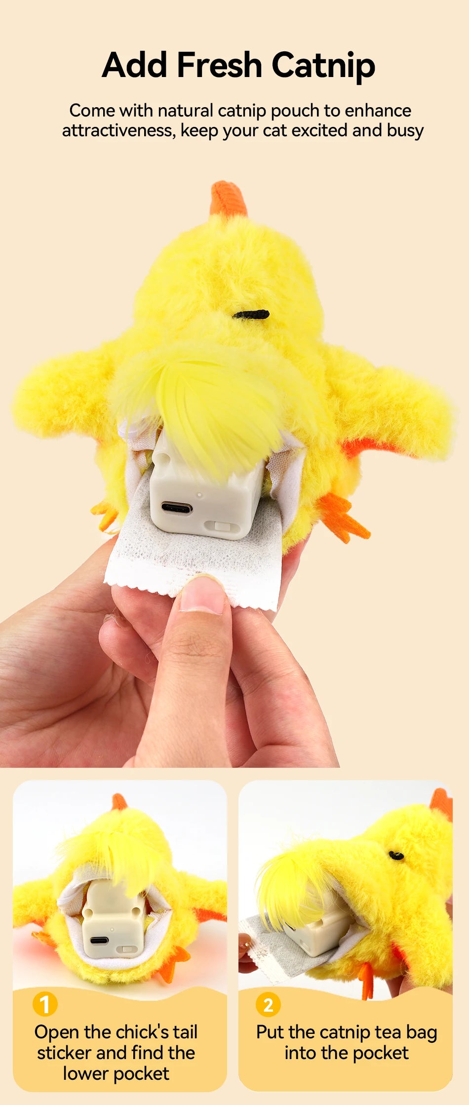 Interactive Remote Control Flapping Chick Cat Toy — Catnip Filled, Realistic Sound & Rechargeable