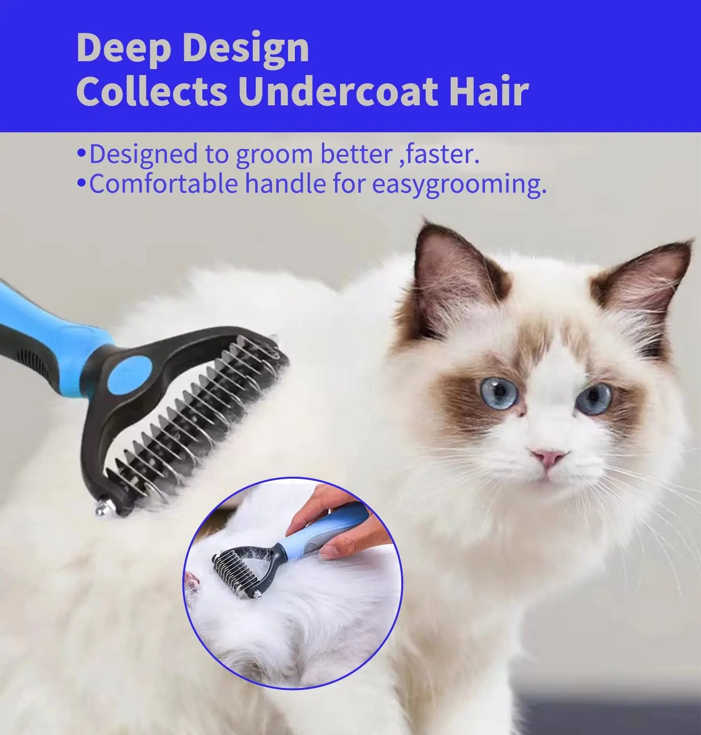 Pet Deshedding Brush - Professional Dog & Cat Hair Remover Grooming Comb