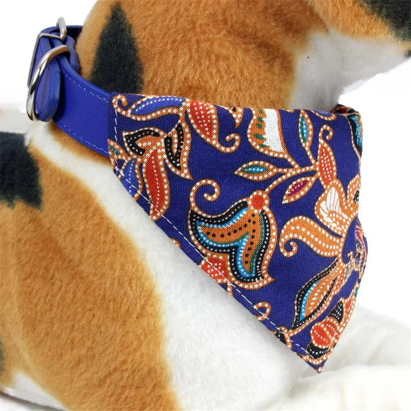 Printed PU Dog Collar with Bow Tie & Bandana Set — XS to L+