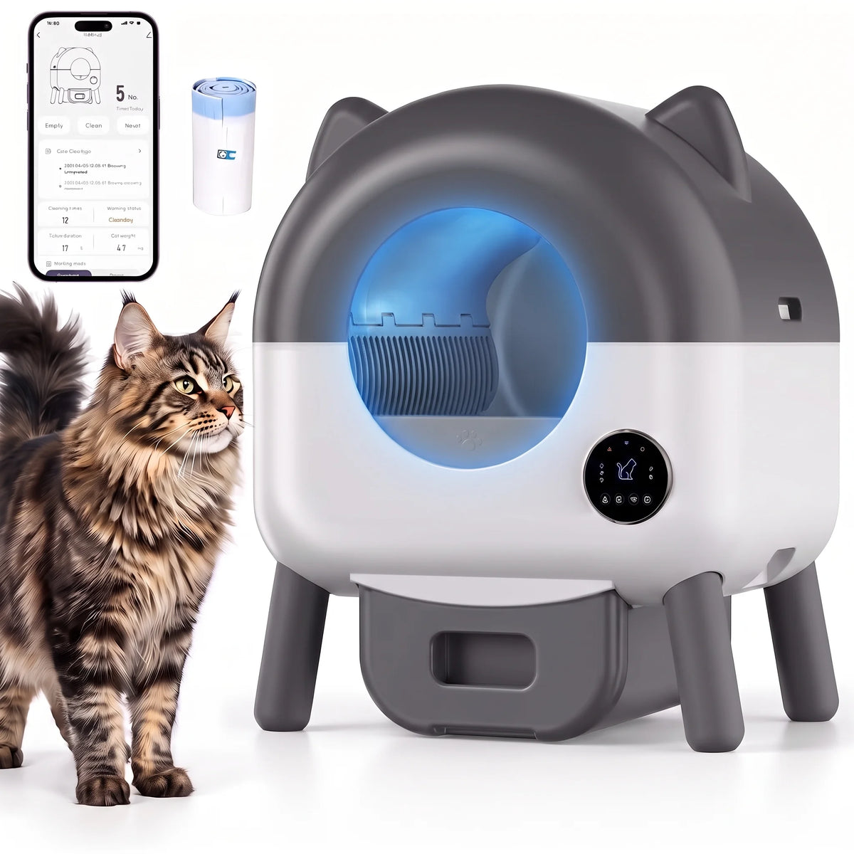 HAUSPROFI 89L Self-Cleaning Cat Litter Box | 8 Safety Sensors | 13L Bin | ≤35dB | Fragrance Compartment | App