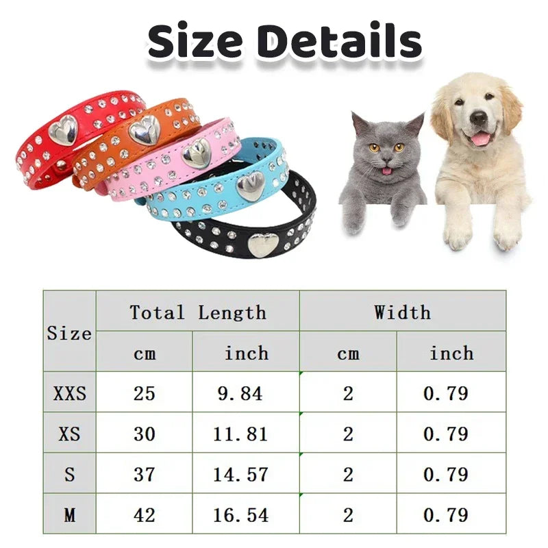 Rhinestone Heart Pet Collar