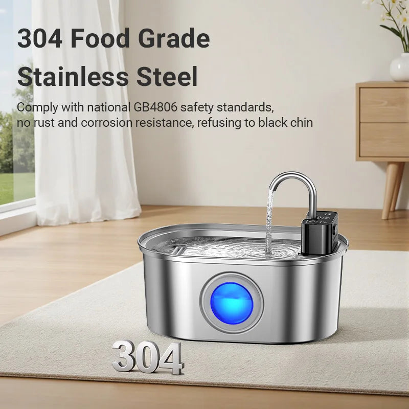 Stainless Steel Smart Pet Water Fountain with 4000mAh Battery & Sensor