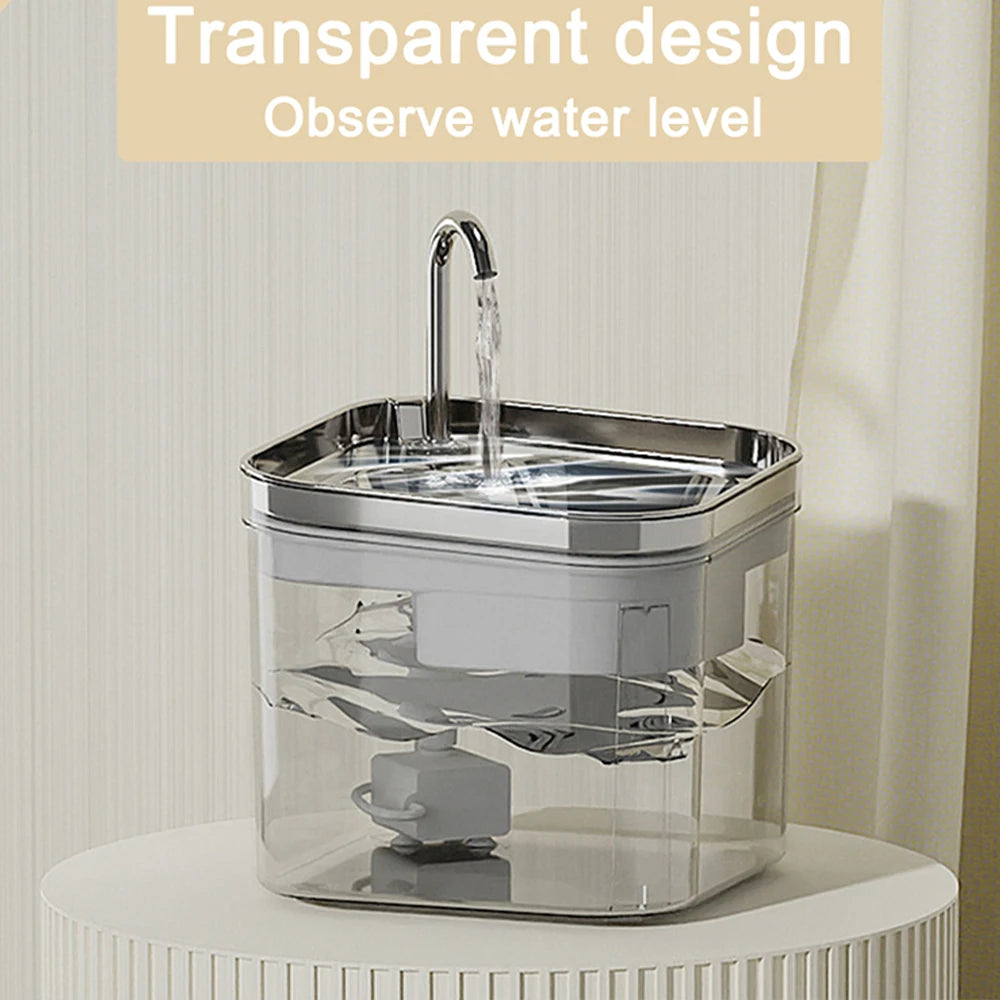 Pet Water Fountain with Stainless Steel & Clear Reservoir