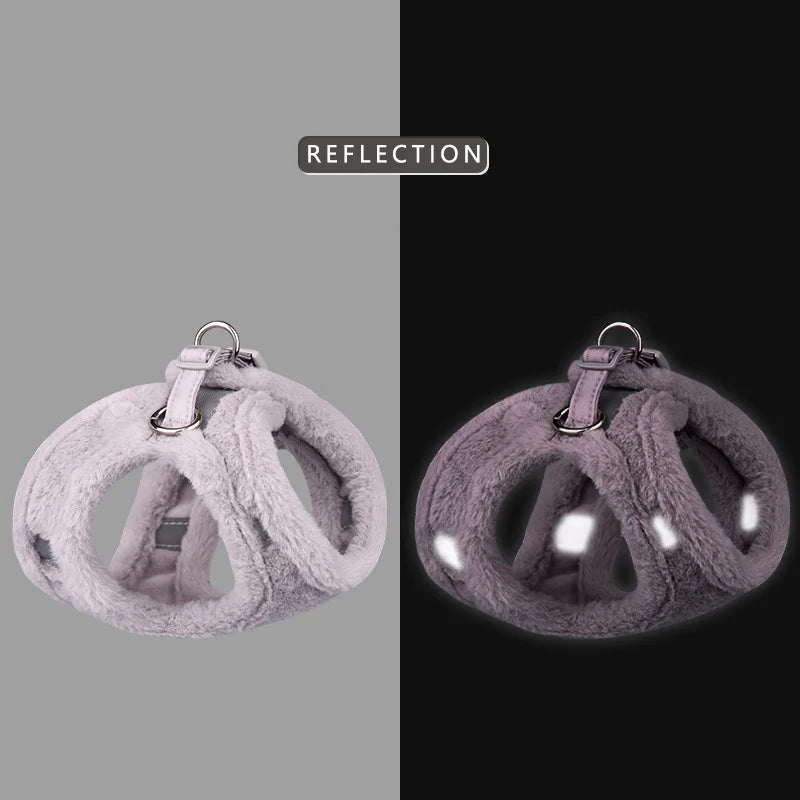 Winter Warm Faux Fur Cat & Dog Harness with Leash Set