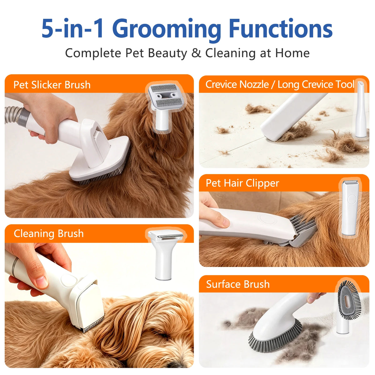 5-in-1 Pet Grooming Vacuum Kit | UK Plug Available | 2L | 3 Speeds | CE Certified