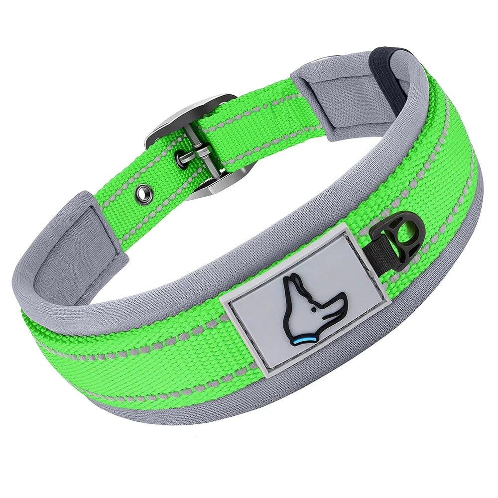 Padded Reflective Nylon Dog Collar – Adjustable for Small, Medium & Large Dogs
