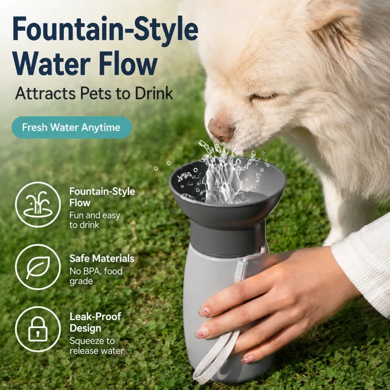 Squeeze Dog Water Bottle with Wide Rigid Bowl & Drain-Back Lock — 600ml