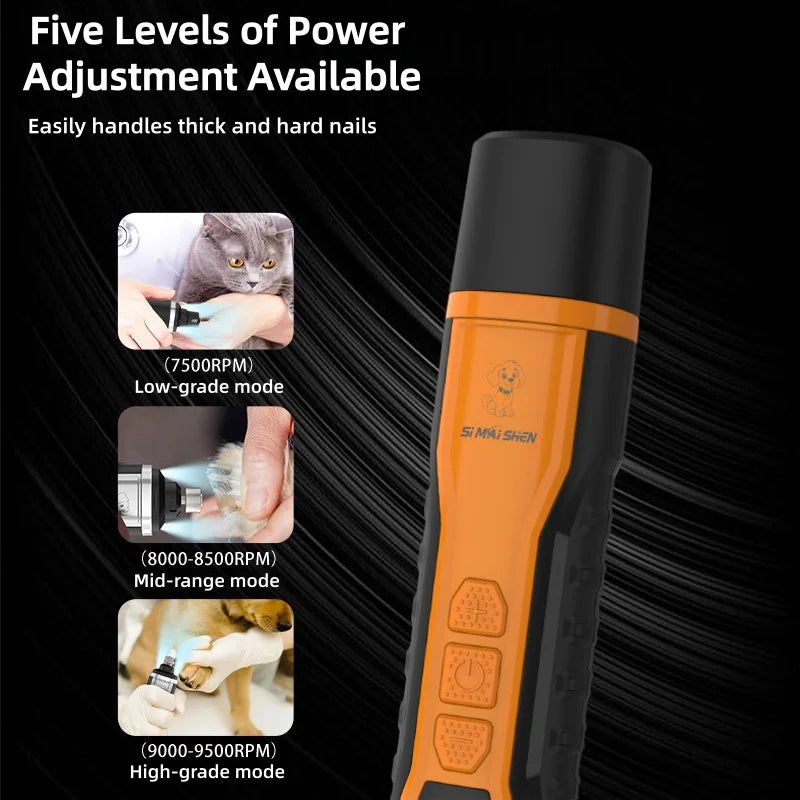Rechargeable Pet Nail Grinder with LED Light & 5 Speed Settings